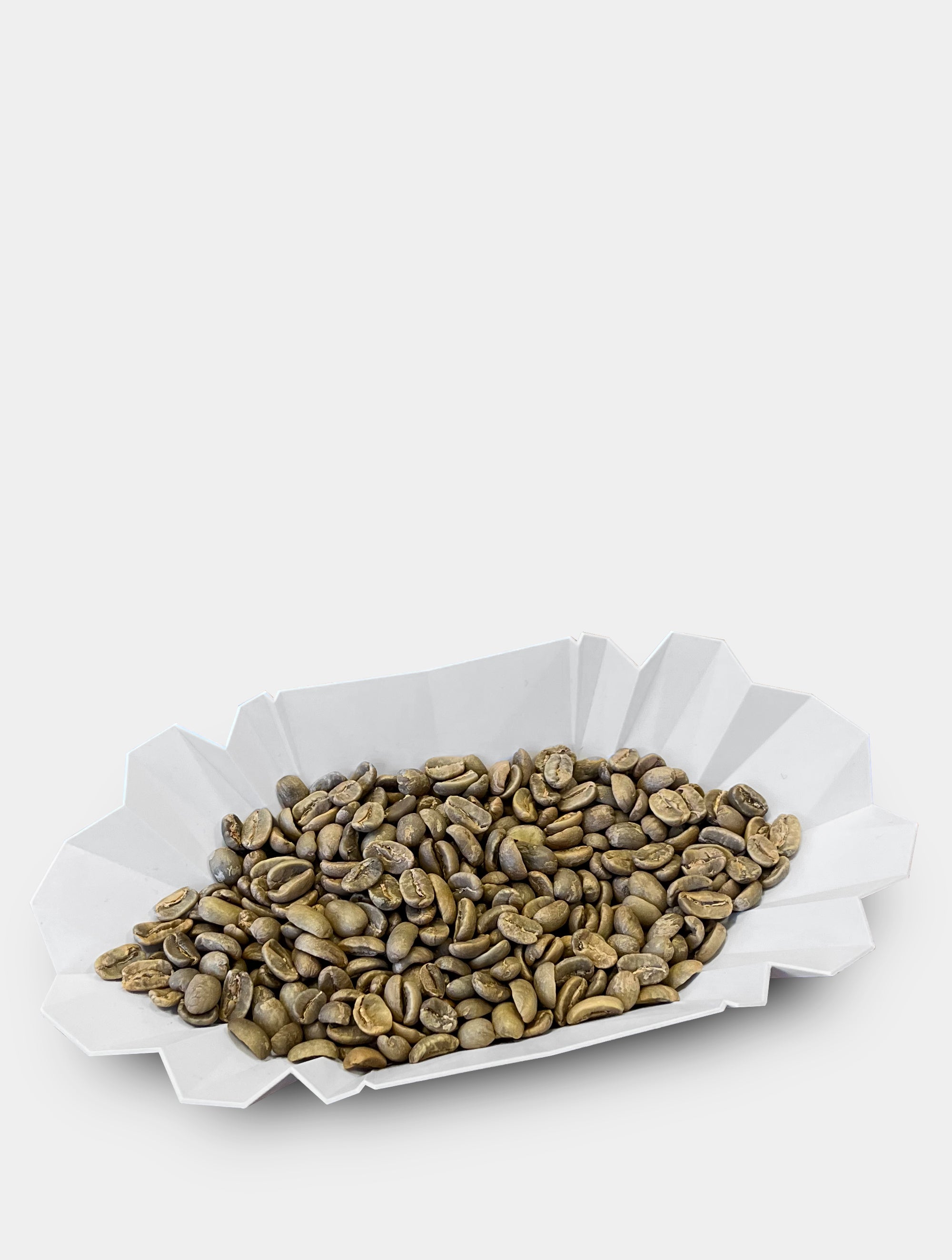 Coffee Tray White mit Rohkaffee